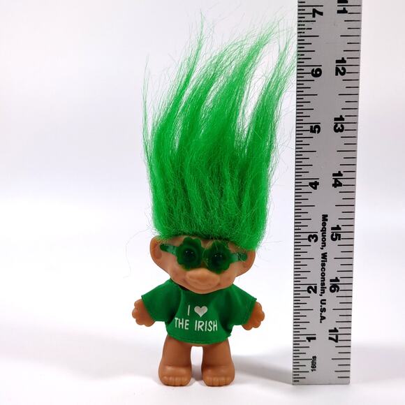 VTG Russ Troll I LOVE THE IRISH 3" Doll St. Patricks Day Green Hair Sunglasses - Picture 3 of 4